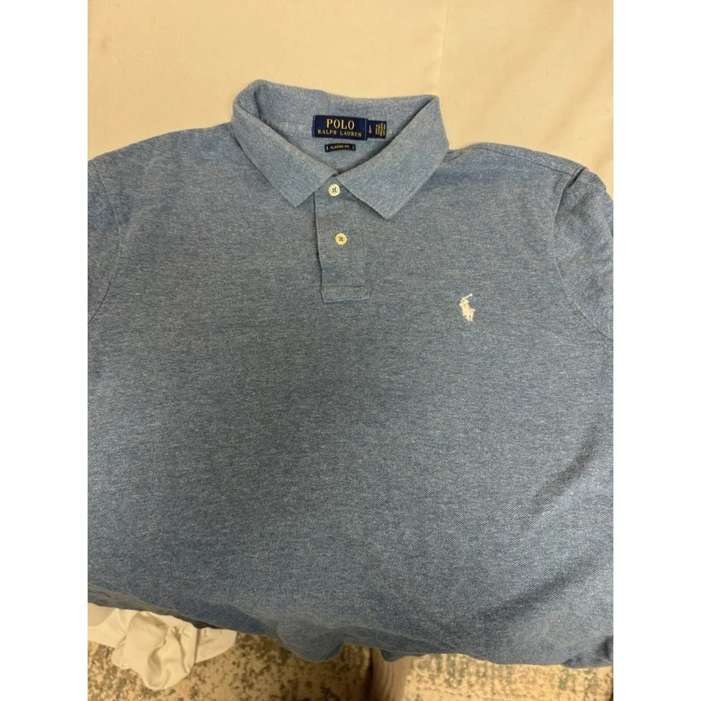 Polo‎ Ralph Lauren Blue Short Sleeve Sz L Polo shirt Tiny Hole As Pictured